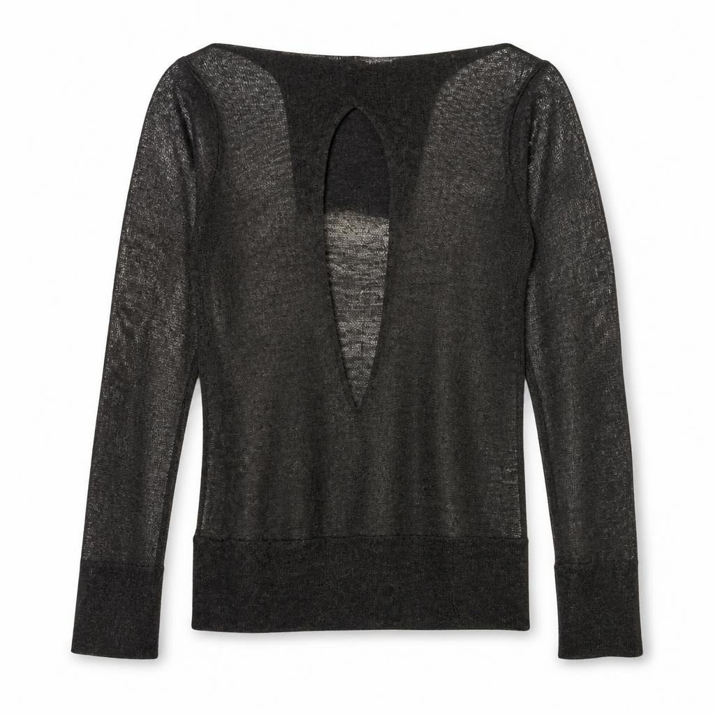 Dark Grey Open-back Sheer Knit Pullover Top - pre-loved at Why Go Less, Lebanon (2)