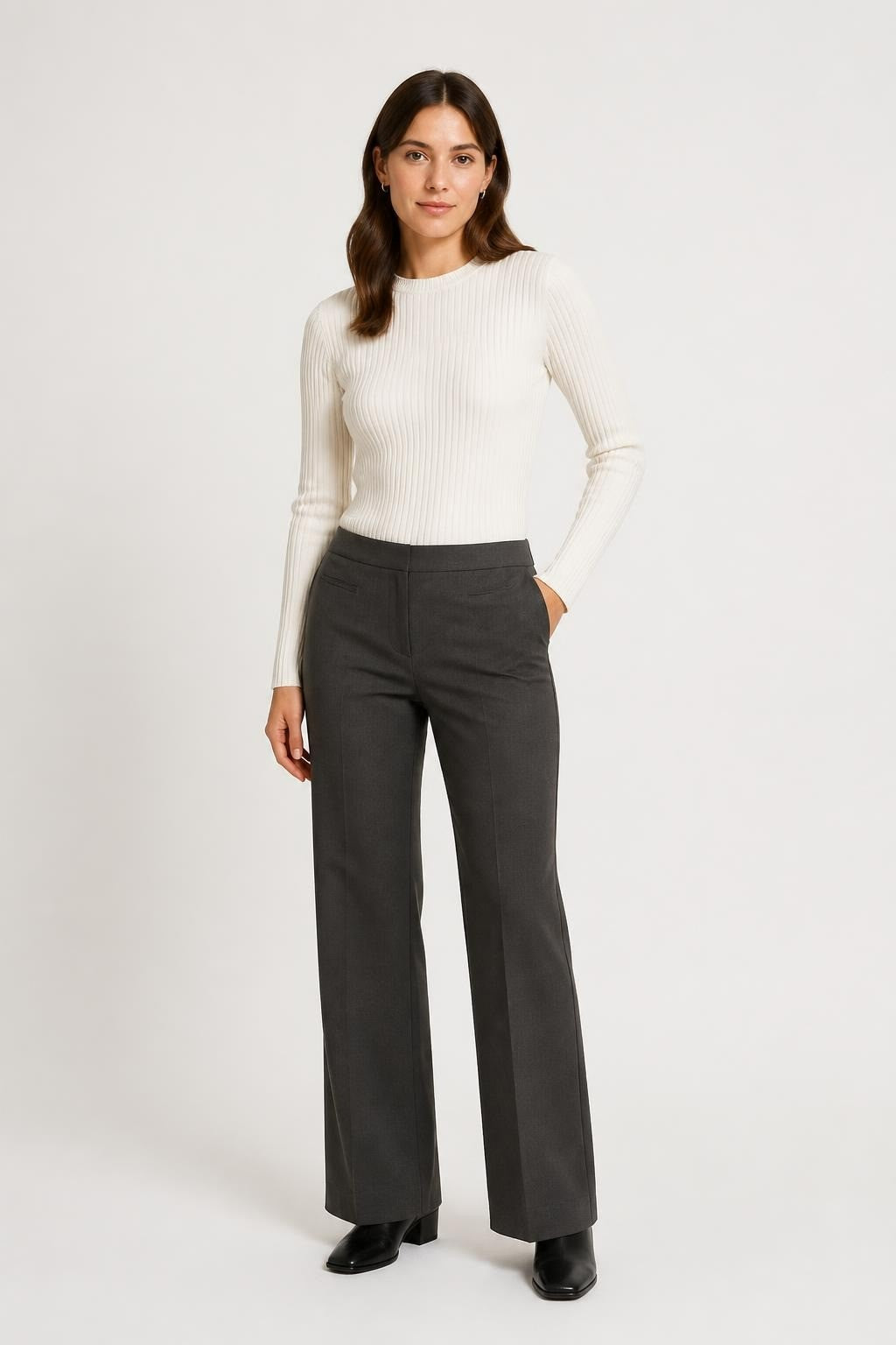 Dark Grey Straight Leg Tailored Trousers - pre-loved at Why Go Less, Lebanon