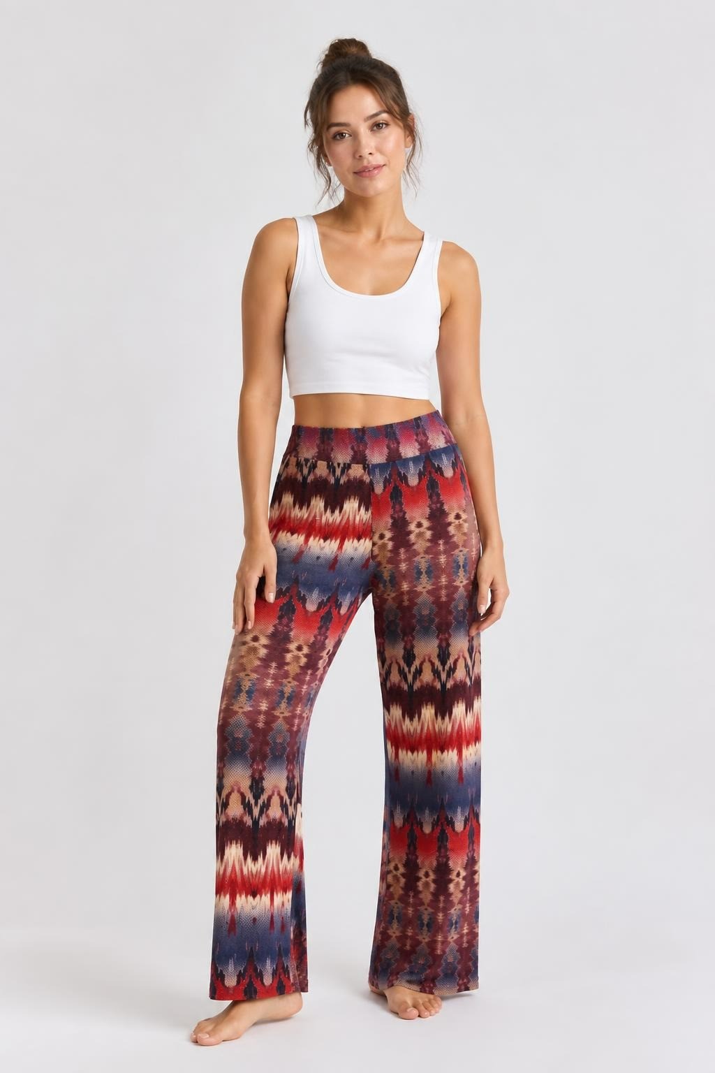 Ikat Print Wide-leg Pants, Multicolor, Bold Pattern - pre-loved at Why Go Less, Lebanon