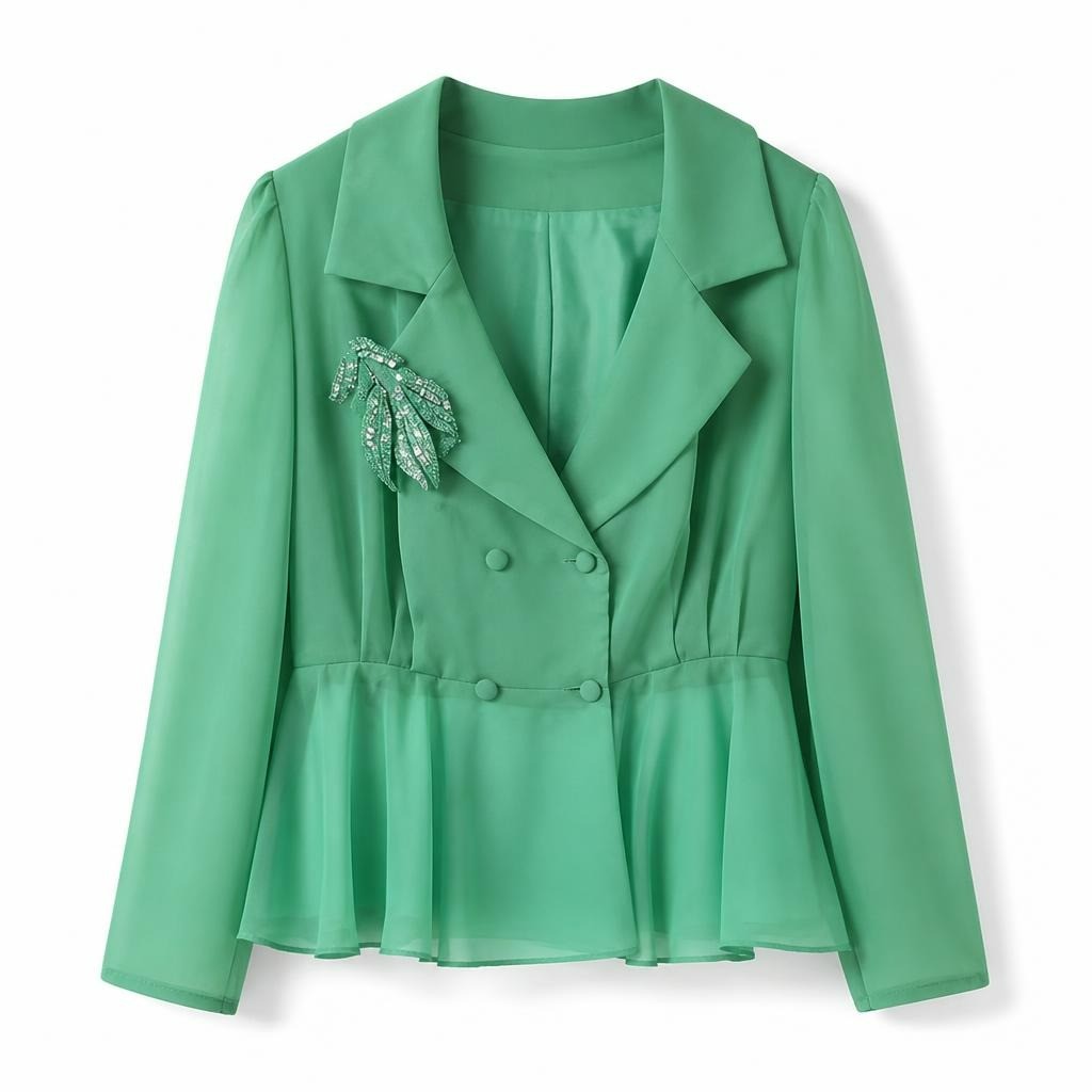 Mint Green Peplum Blazer with Sequin Brooch - pre-loved at Why Go Less, Lebanon (2)