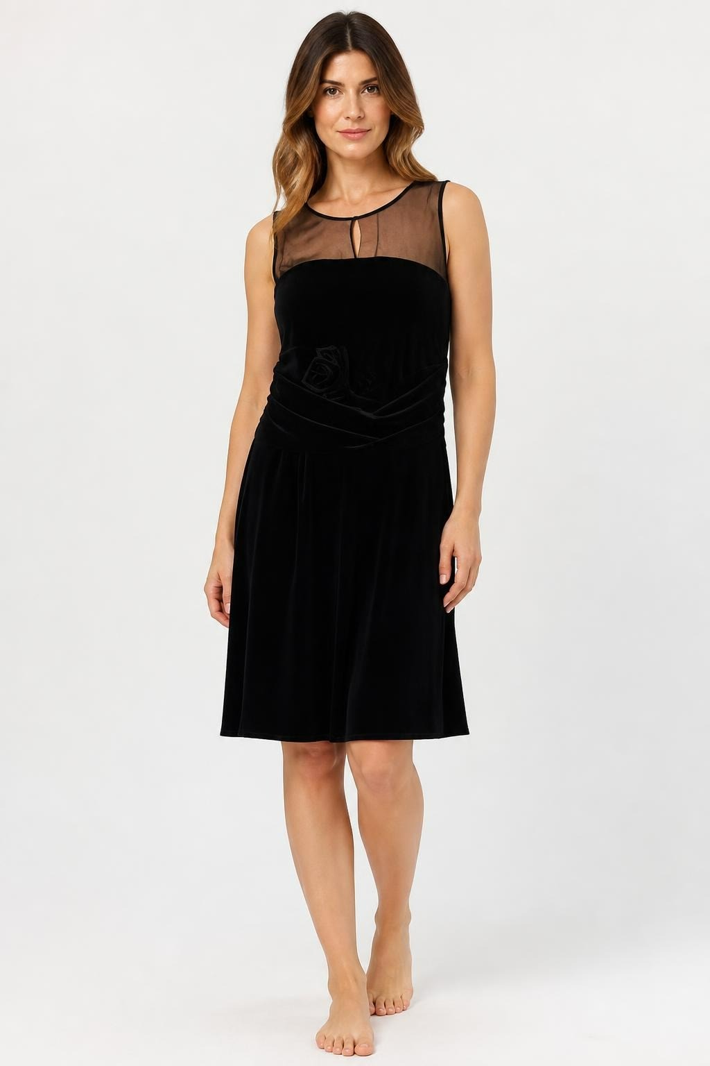 Black Velvet Mesh Top Midi Dress - pre-loved at Why Go Less, Lebanon