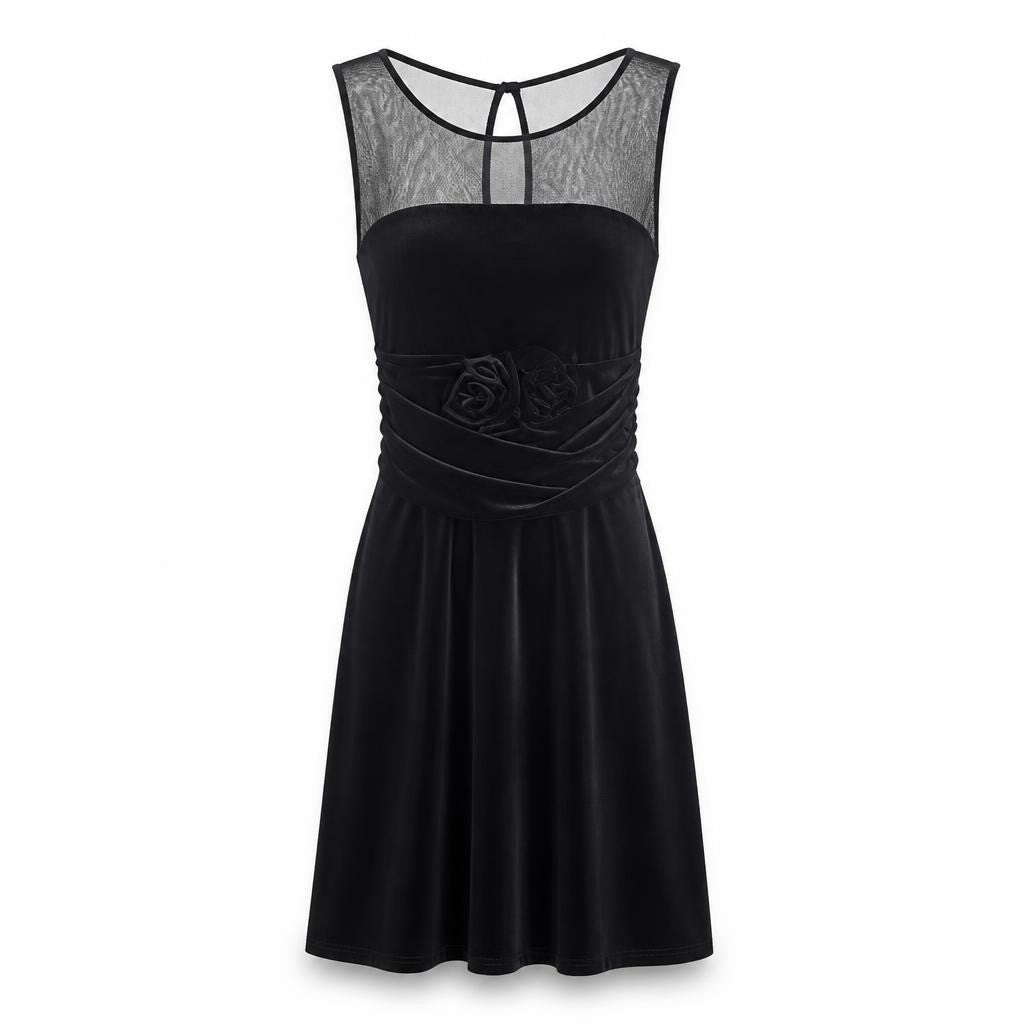 Black Velvet Mesh Top Midi Dress - pre-loved at Why Go Less, Lebanon (2)