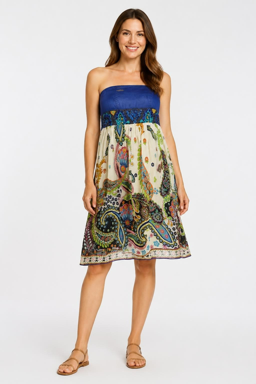Colorful Paisley Sequin Waist Boho Skirt - pre-loved at Why Go Less, Lebanon