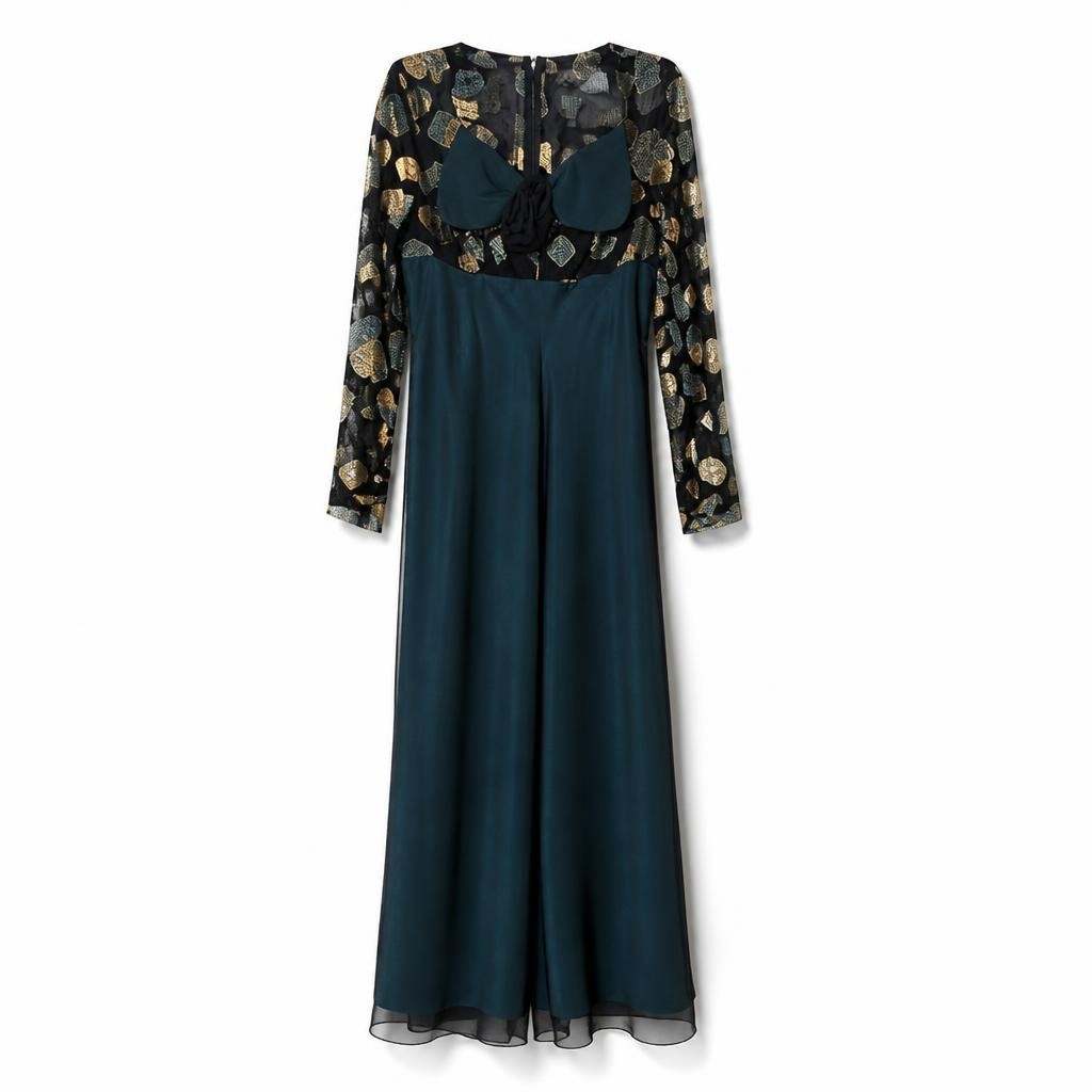 Teal Iridescent Strapless Maxi Gown Printed Top - pre-loved at Why Go Less, Lebanon