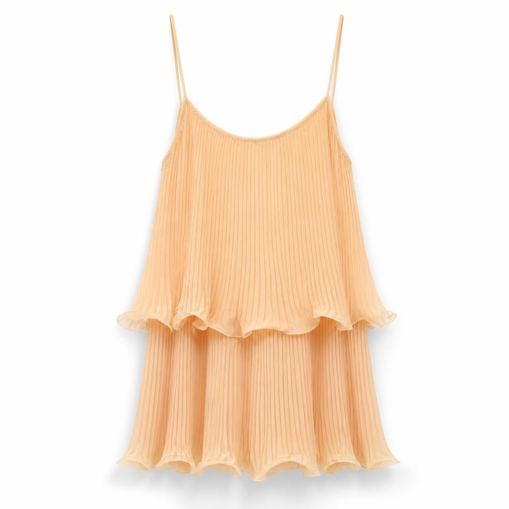 Peach Pleated Tiered Spaghetti-strap Midi Dress - pre-loved at Why Go Less, Lebanon (2)
