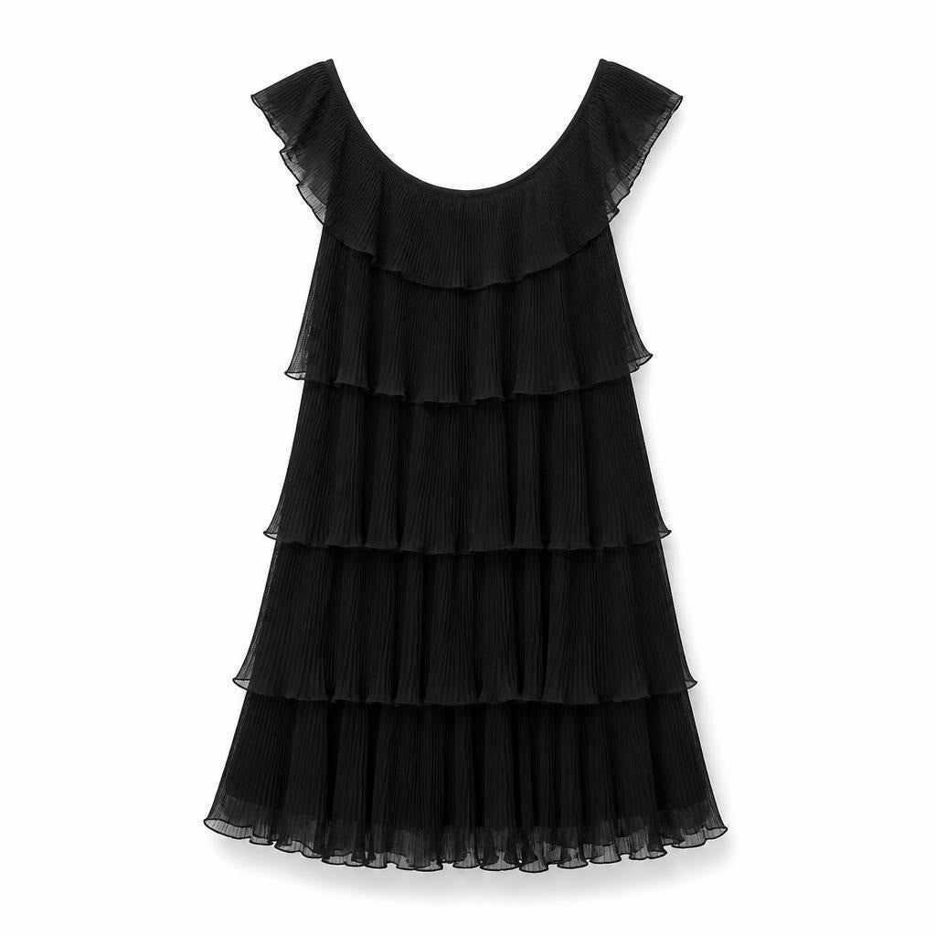 Black Pleated Tiered Spaghetti-strap Midi Dress - pre-loved at Why Go Less, Lebanon (2)