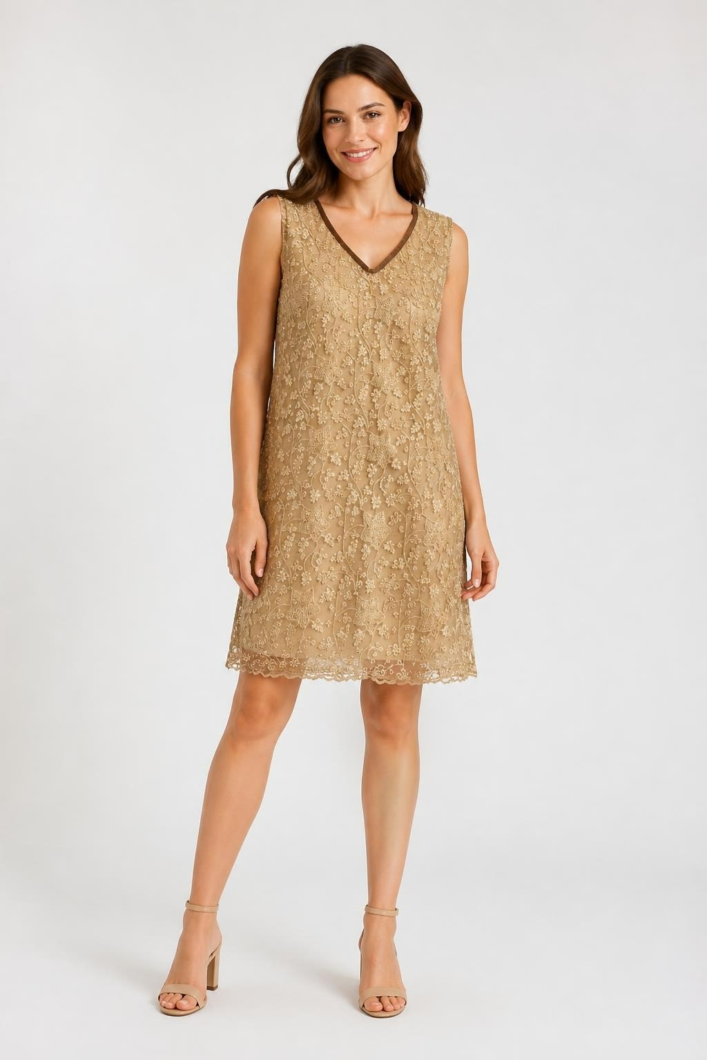 Gold Floral Lace Sleeveless Mini Dress - pre-loved at Why Go Less, Lebanon