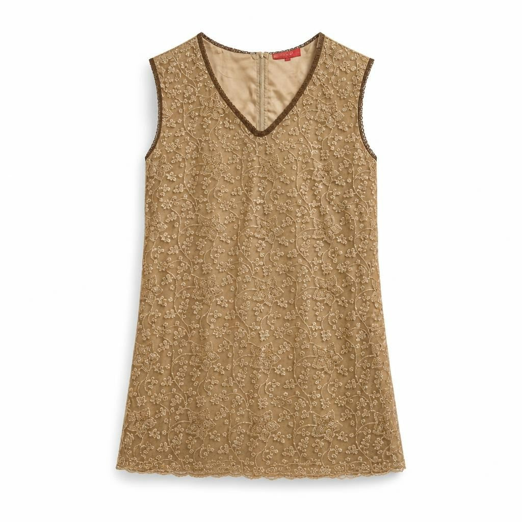 Gold Floral Lace Sleeveless Mini Dress - pre-loved at Why Go Less, Lebanon (2)