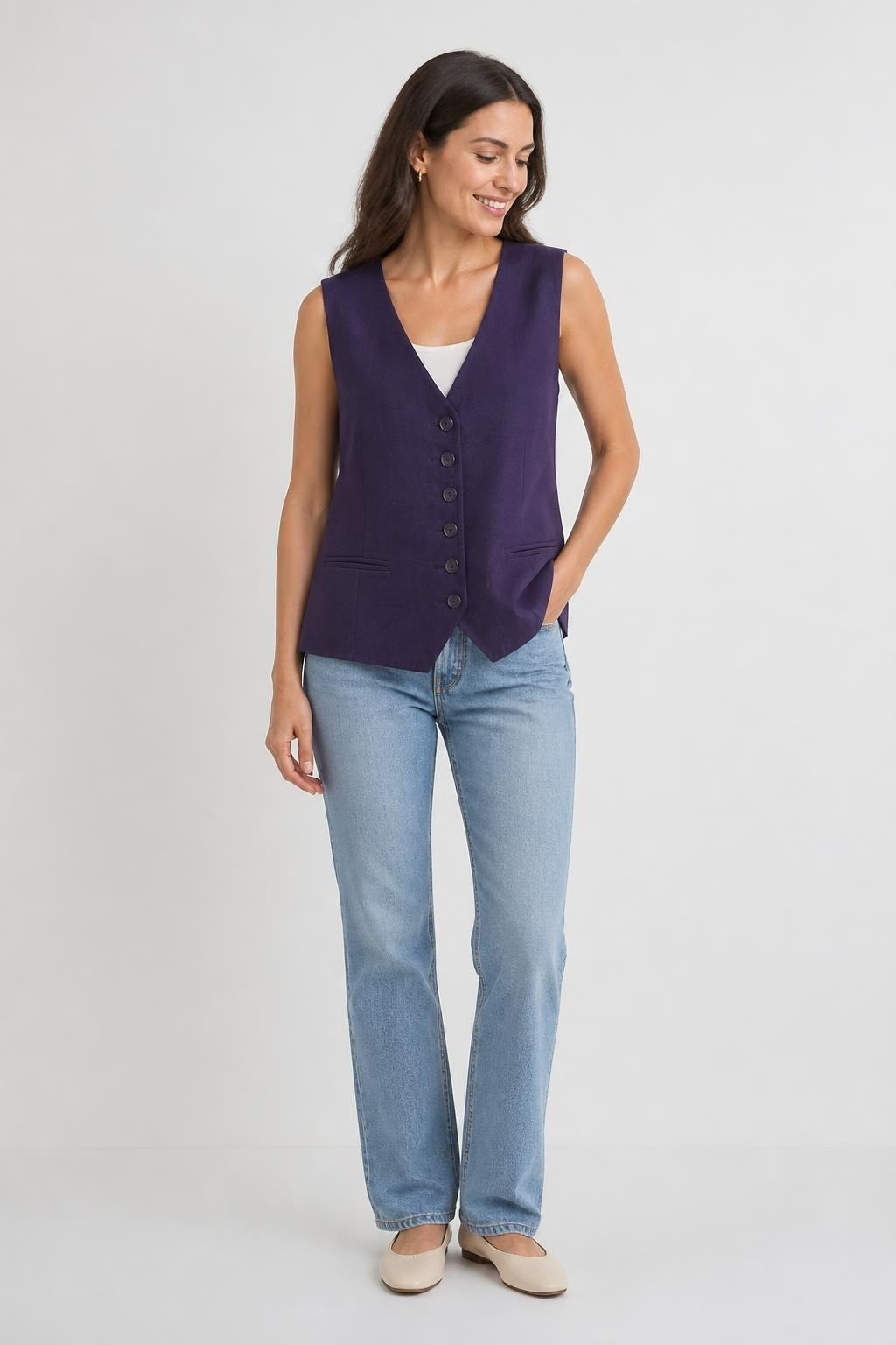 Purple Button-front Tailored Vest - pre-loved at Why Go Less, Lebanon
