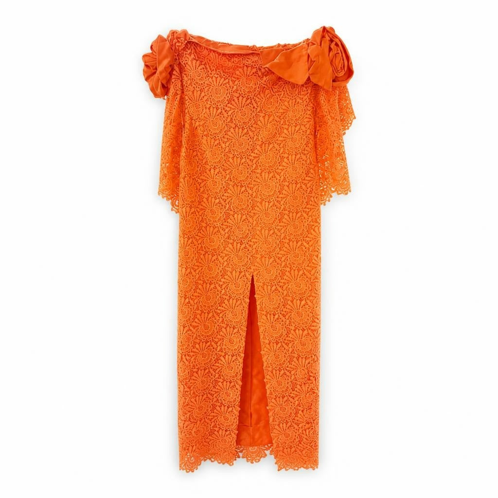 Orange Lace Midi Dress with Ruffle Detail - pre-loved at Why Go Less, Lebanon (2)