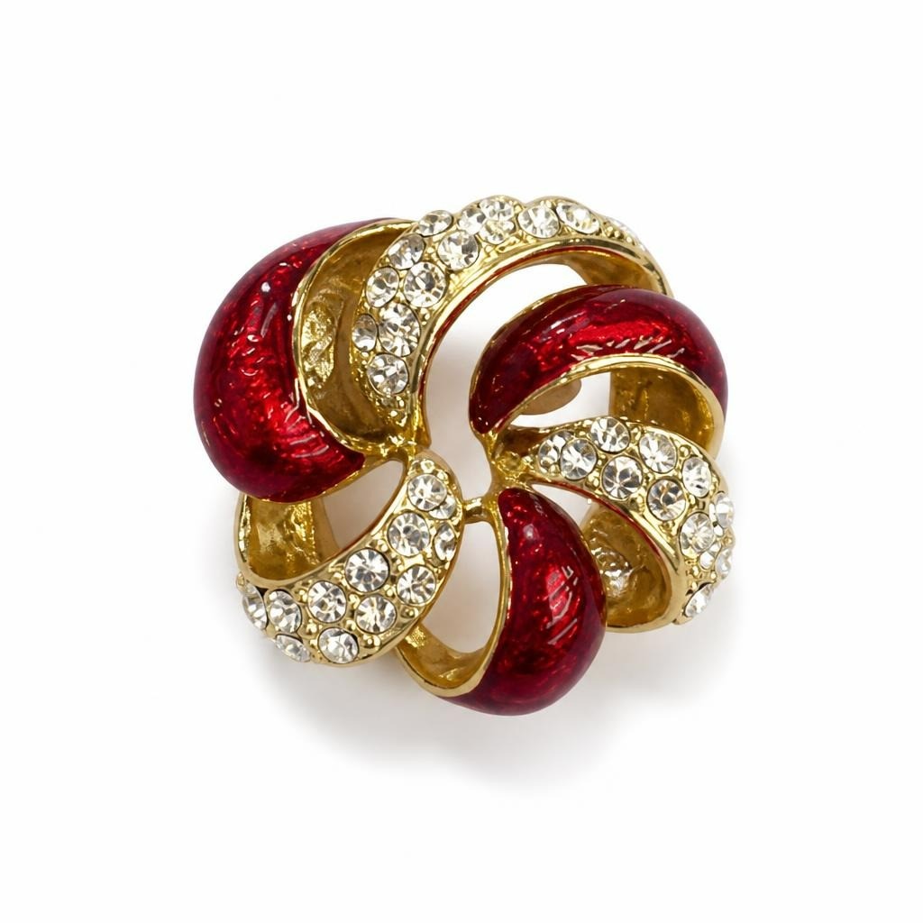 Red Enamel Gold-tone Rhinestone Brooch Pin - pre-loved at Why Go Less, Lebanon