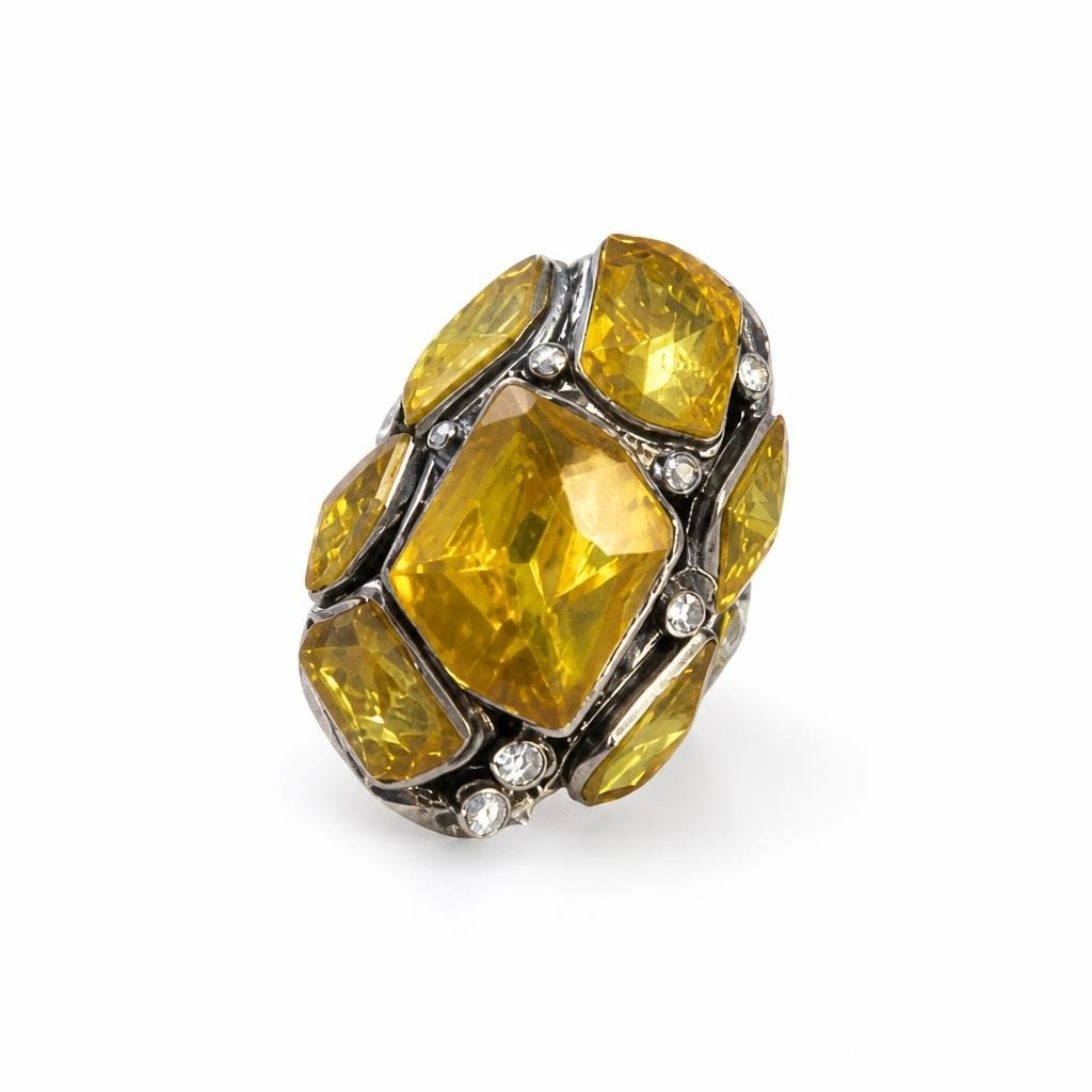 Wide Yellow Gemstone Silver-tone Cuff Ring - pre-loved at Why Go Less, Lebanon
