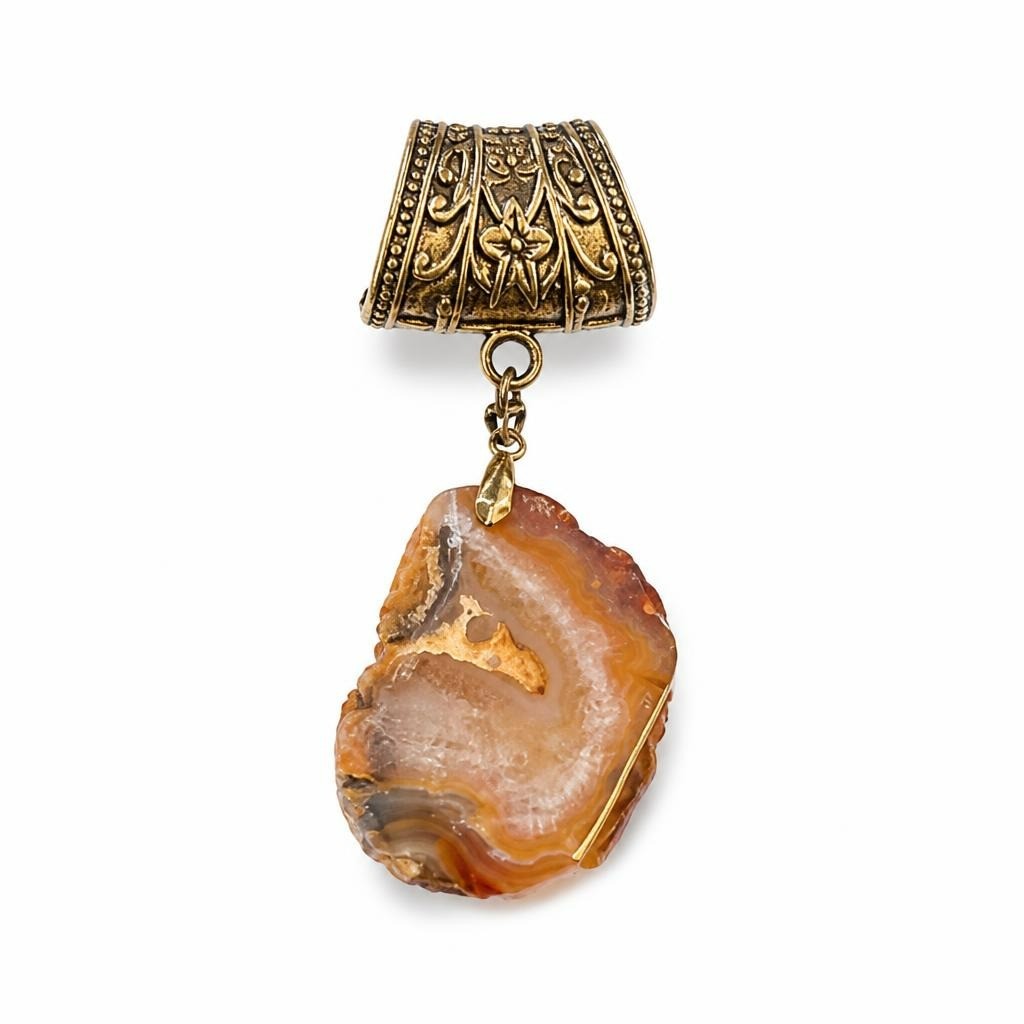 Agate Slice Pendant Ornate Silver Bail Necklace - pre-loved at Why Go Less, Lebanon