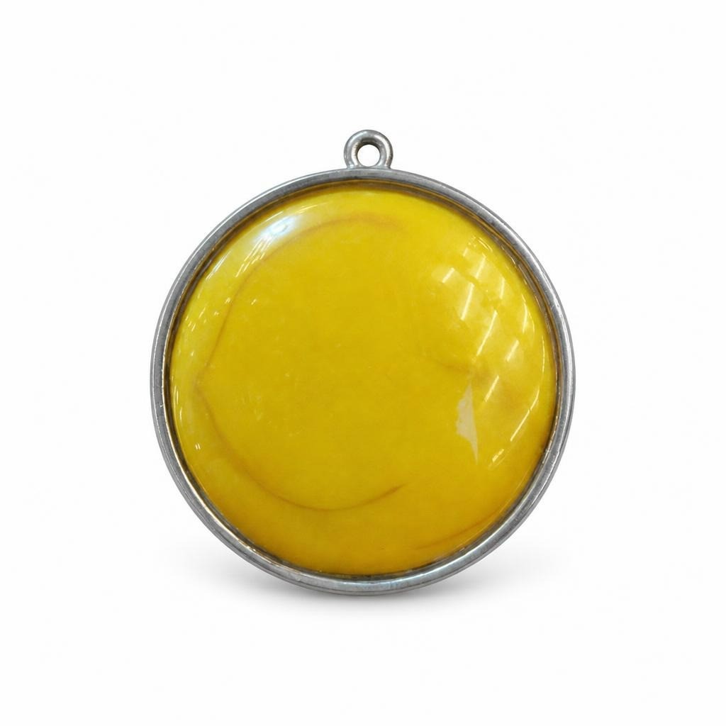 Yellow Resin Cabochon Silver-tone Round Pendant - pre-loved at Why Go Less, Lebanon