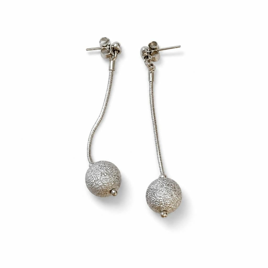 Silver-tone Glitter Ball Drop Dangle Earrings - pre-loved at Why Go Less, Lebanon