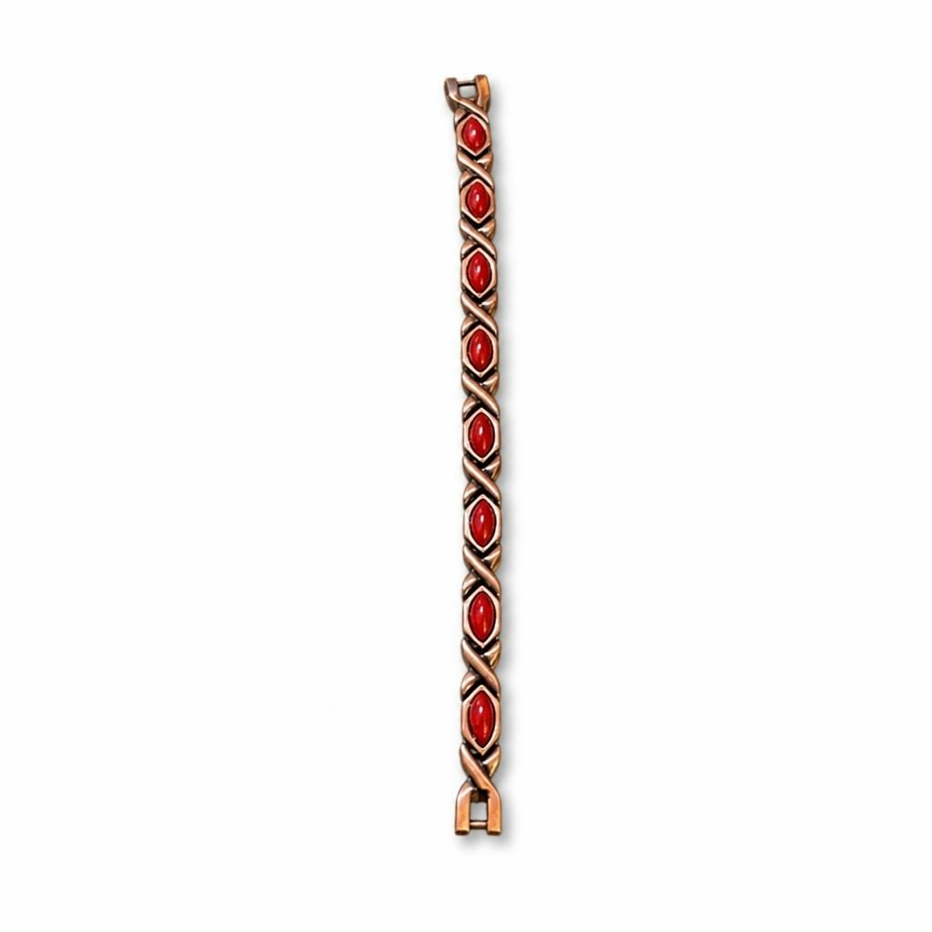 Copper-tone Red Cabochon Link Chain Bracelet - pre-loved at Why Go Less, Lebanon