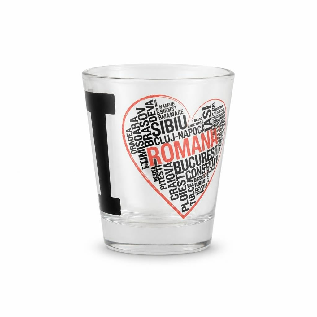 Romania Heart Cities Souvenir Glass Mug with Handle - pre-loved at Why Go Less, Lebanon