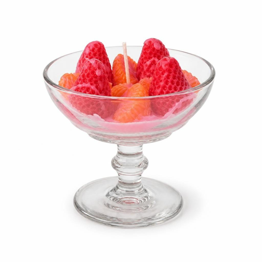 Strawberry Candles in Glass Coupe, Pink Orange - new at Why Go Less, Lebanon