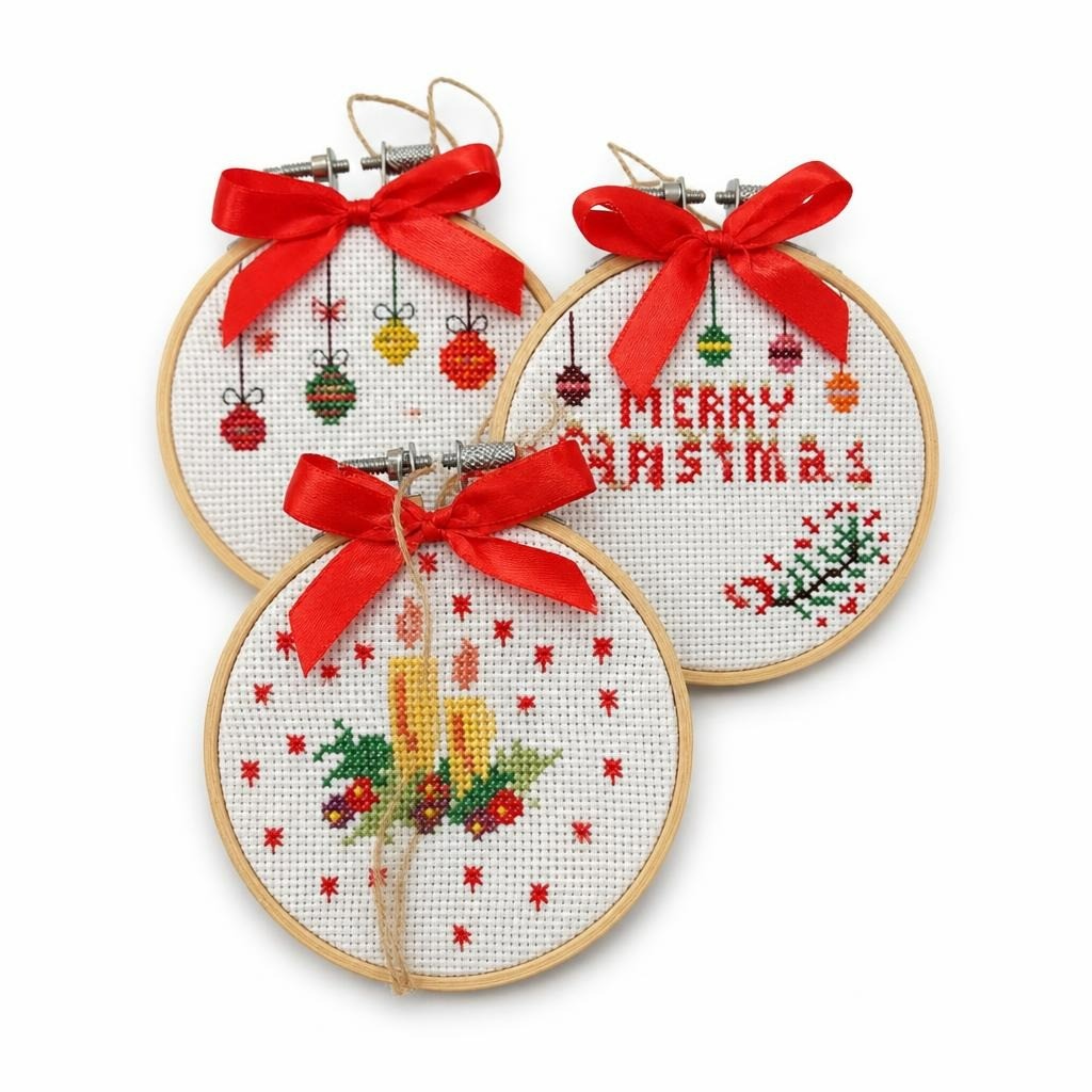 Cross Stitch Christmas Hoop Ornaments Set of 2 - new at Why Go Less, Lebanon