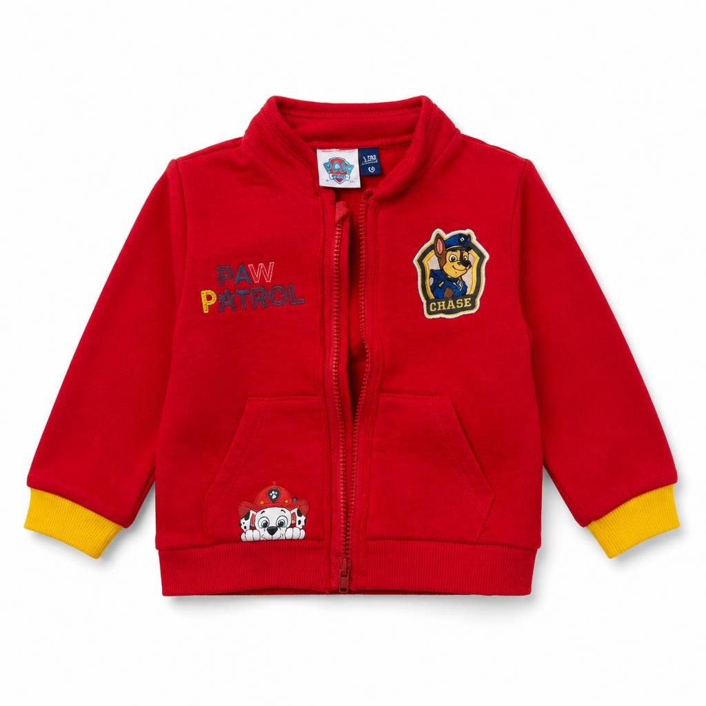 PAW Patrol Red Zip Sweatshirt Chase Patch Tag Close-up - pre-loved at Why Go Less, Lebanon