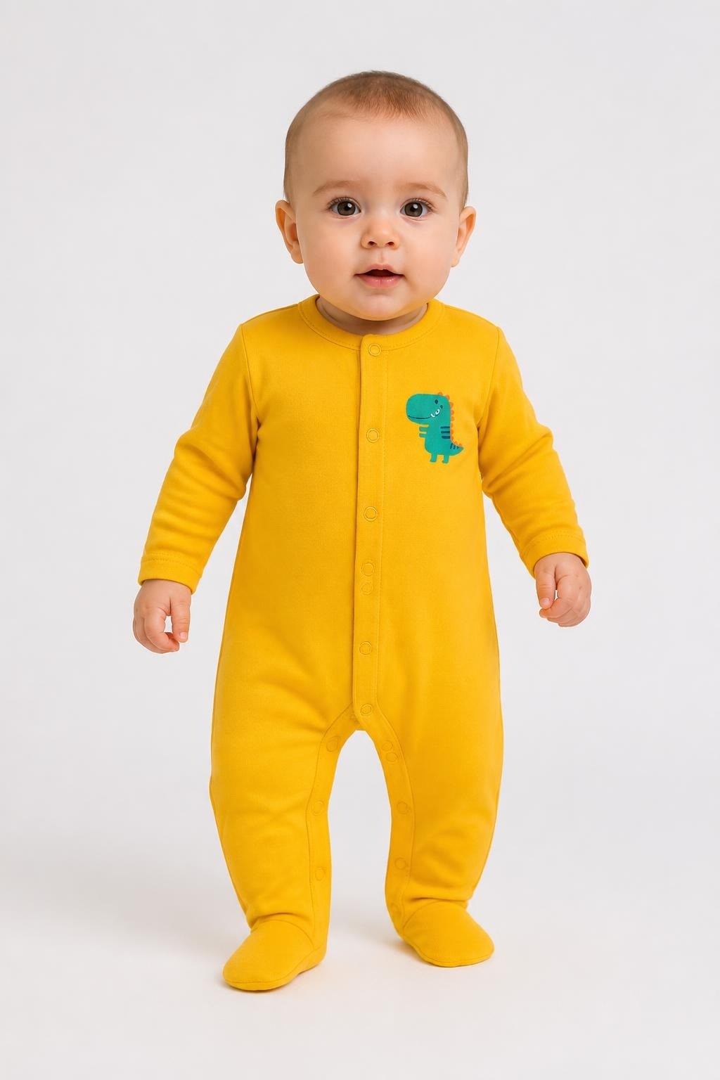 Carter's Yellow Dinosaur Baby Romper Sleepsuit - pre-loved at Why Go Less, Lebanon