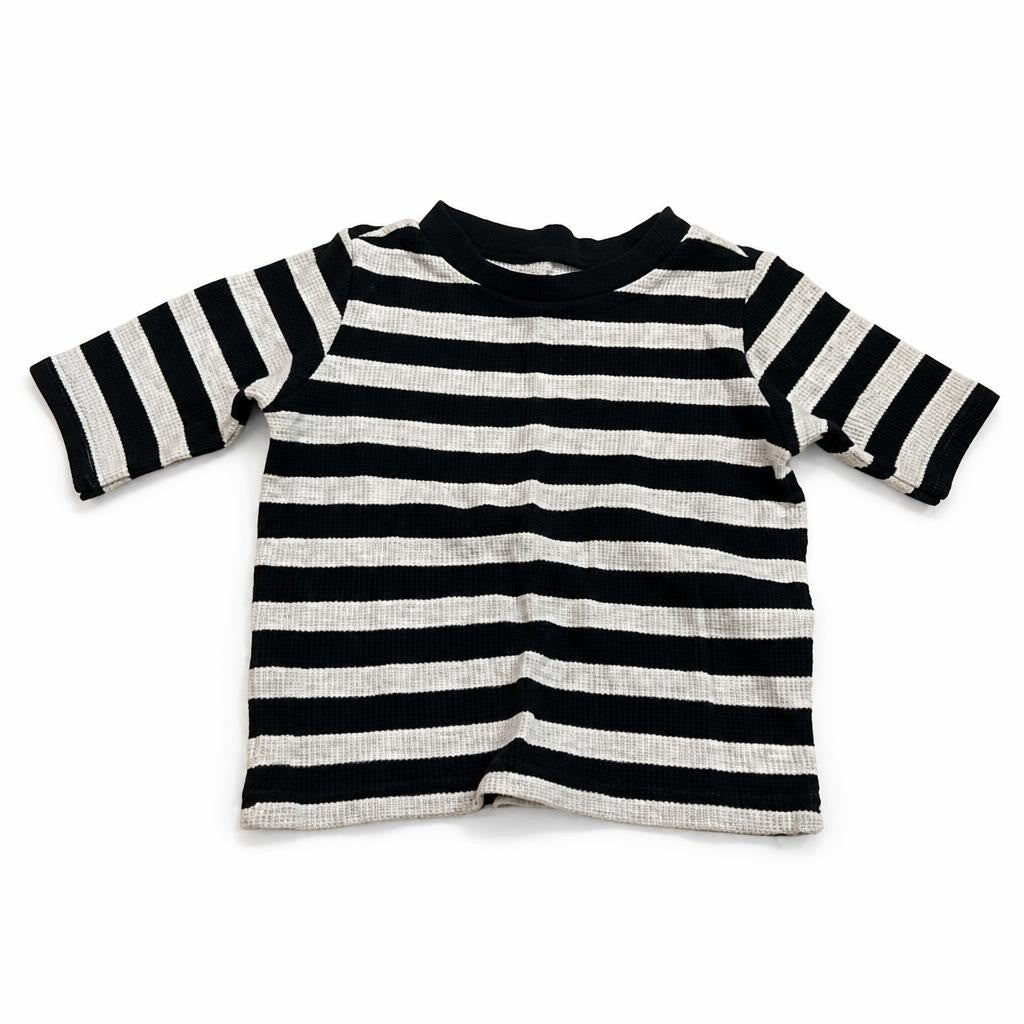 Black White Stripe Waffle-knit Baby Long-sleeve Top - pre-loved at Why Go Less, Lebanon