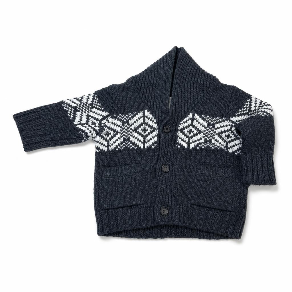 Grey Nordic Fair-isle Button Baby Cardigan - pre-loved at Why Go Less, Lebanon