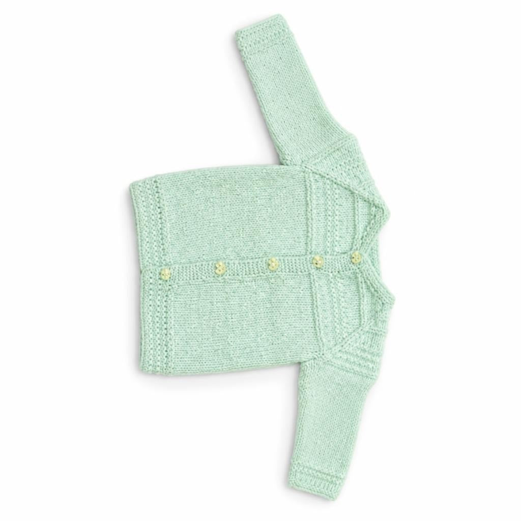 Mint Green Hand-knit Baby Cardigan Floral Buttons - pre-loved at Why Go Less, Lebanon