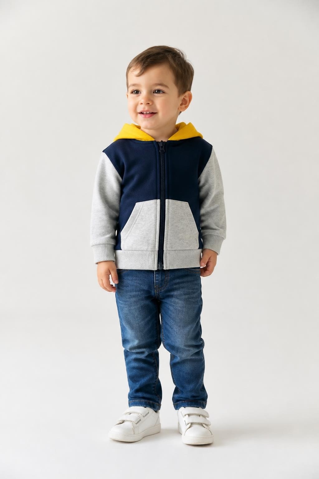 Kids Zip Hoodie Navy/yellow/grey, Approx 2-3Y - pre-loved at Why Go Less, Lebanon