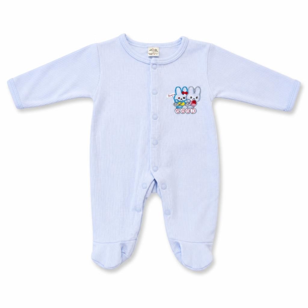 Blue Striped Footed Baby Sleepsuit Bunny Embroidery - pre-loved at Why Go Less, Lebanon