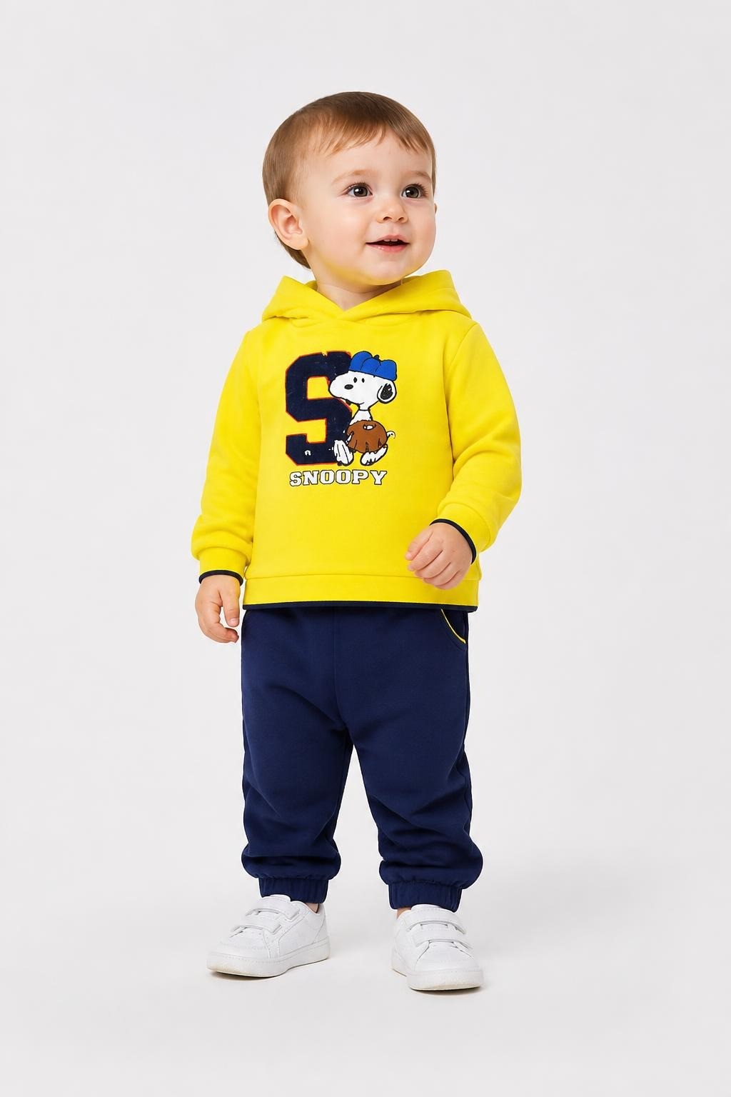 Snoopy Yellow Hoodie & Navy Jogger Set Baby - pre-loved at Why Go Less, Lebanon