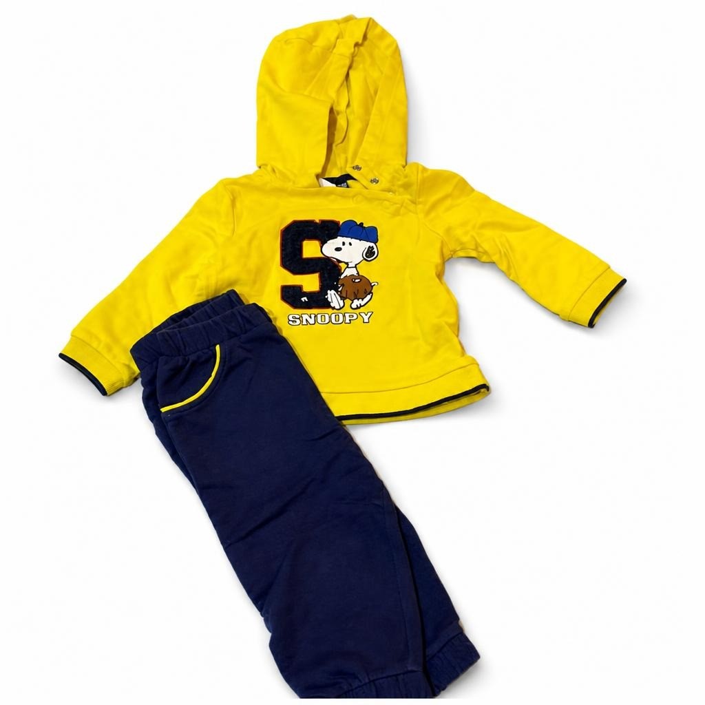 Snoopy Yellow Hoodie & Navy Jogger Set Baby - pre-loved at Why Go Less, Lebanon