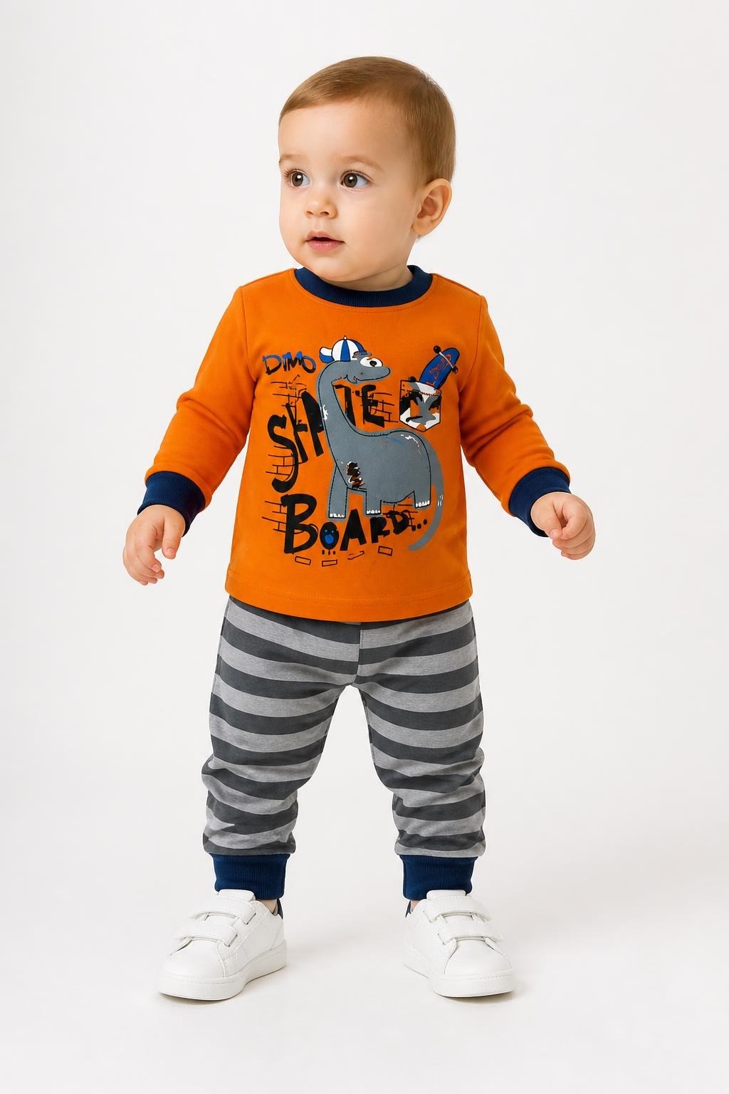 Dino Skateboard Orange Pyjama Set 65/80 - pre-loved at Why Go Less, Lebanon