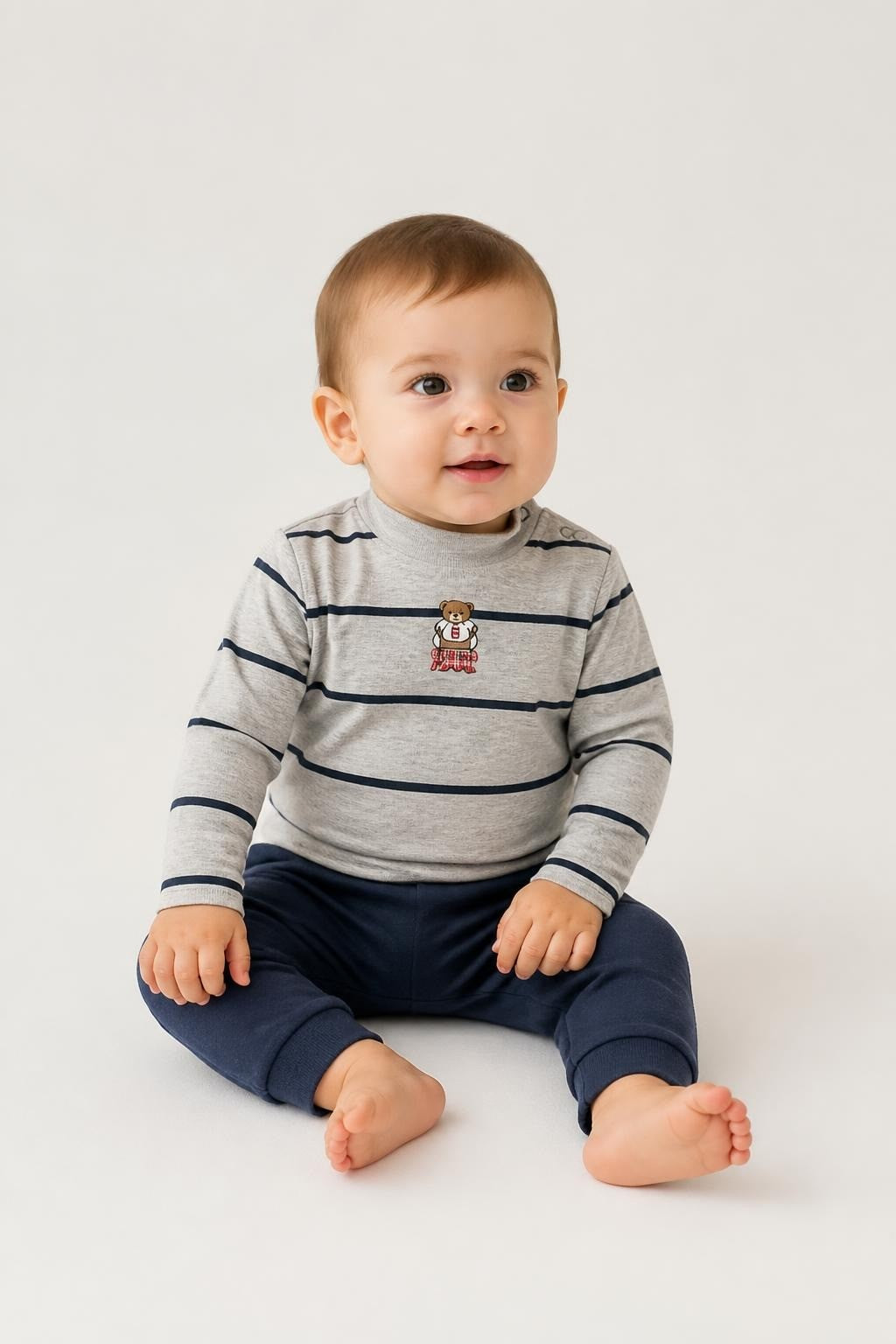 Original Striped Grey Baby Long-sleeve Top - pre-loved at Why Go Less, Lebanon