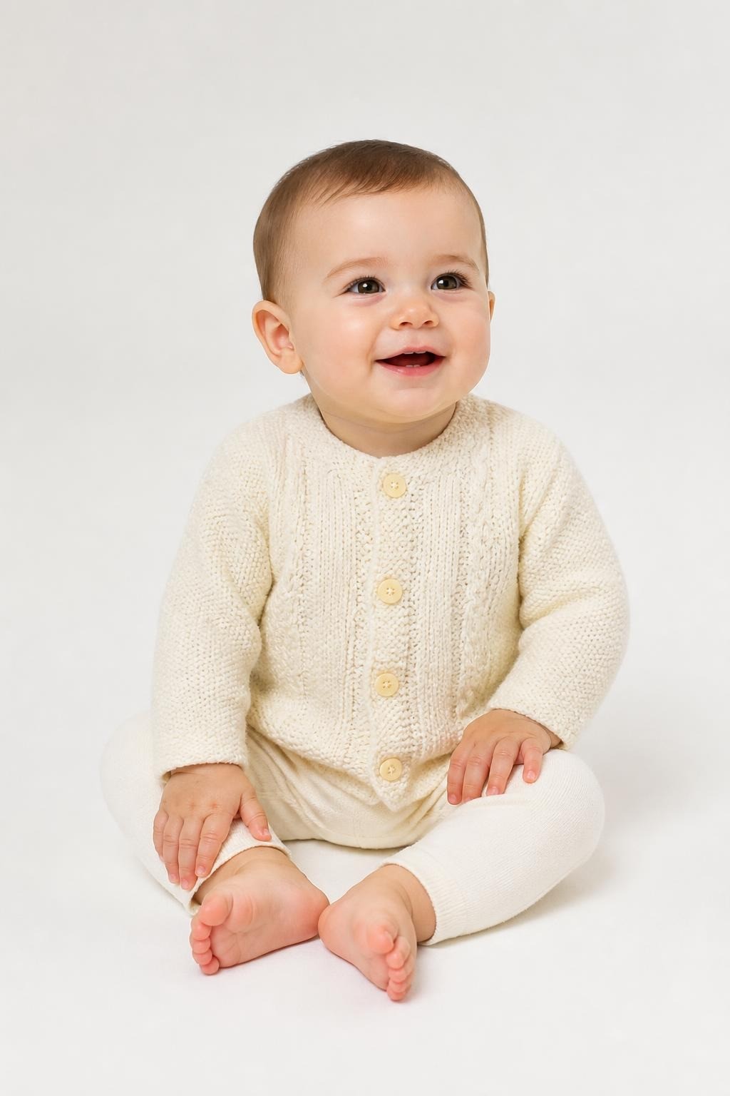 Hand-knit Cream Baby Cardigan, Small Baby Size - pre-loved at Why Go Less, Lebanon