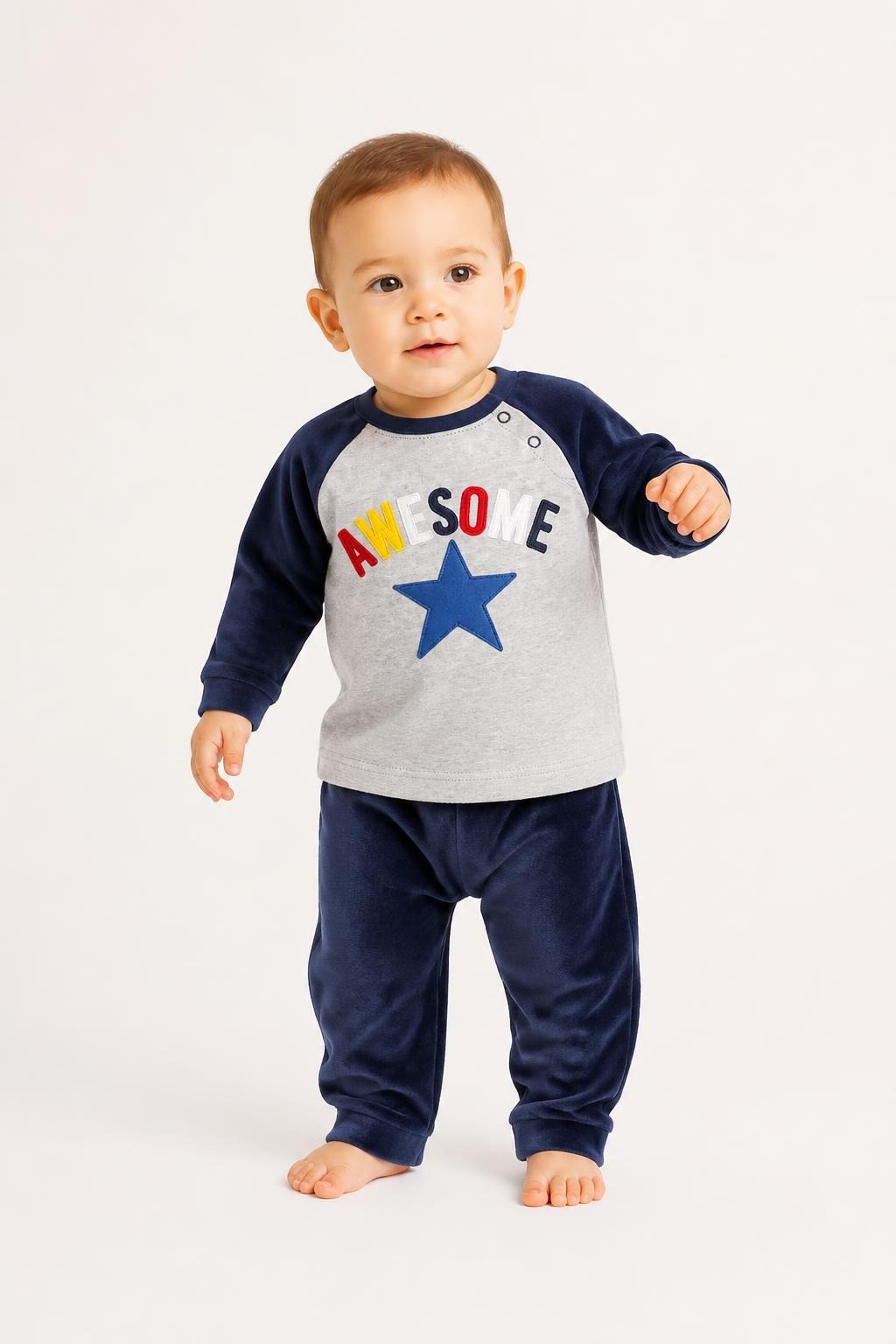 Awesome Star Velour Baby Pyjama Set Navy/grey - pre-loved at Why Go Less, Lebanon