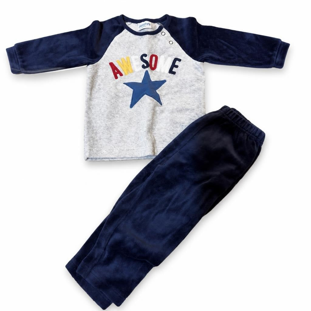 Awesome Star Velour Baby Pyjama Set Navy/grey - pre-loved at Why Go Less, Lebanon