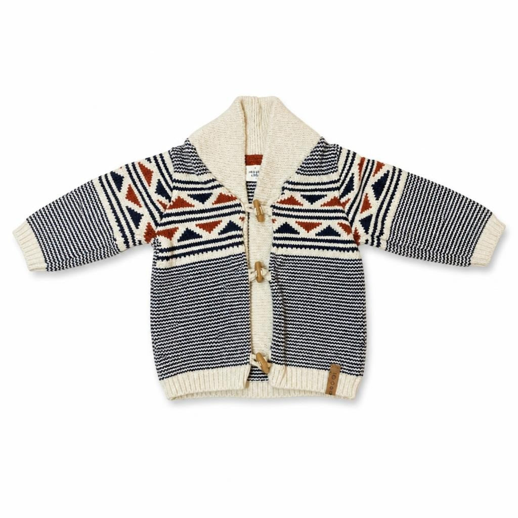 Aztec Knit Baby Cardigan Cream Navy Toggle - pre-loved at Why Go Less, Lebanon