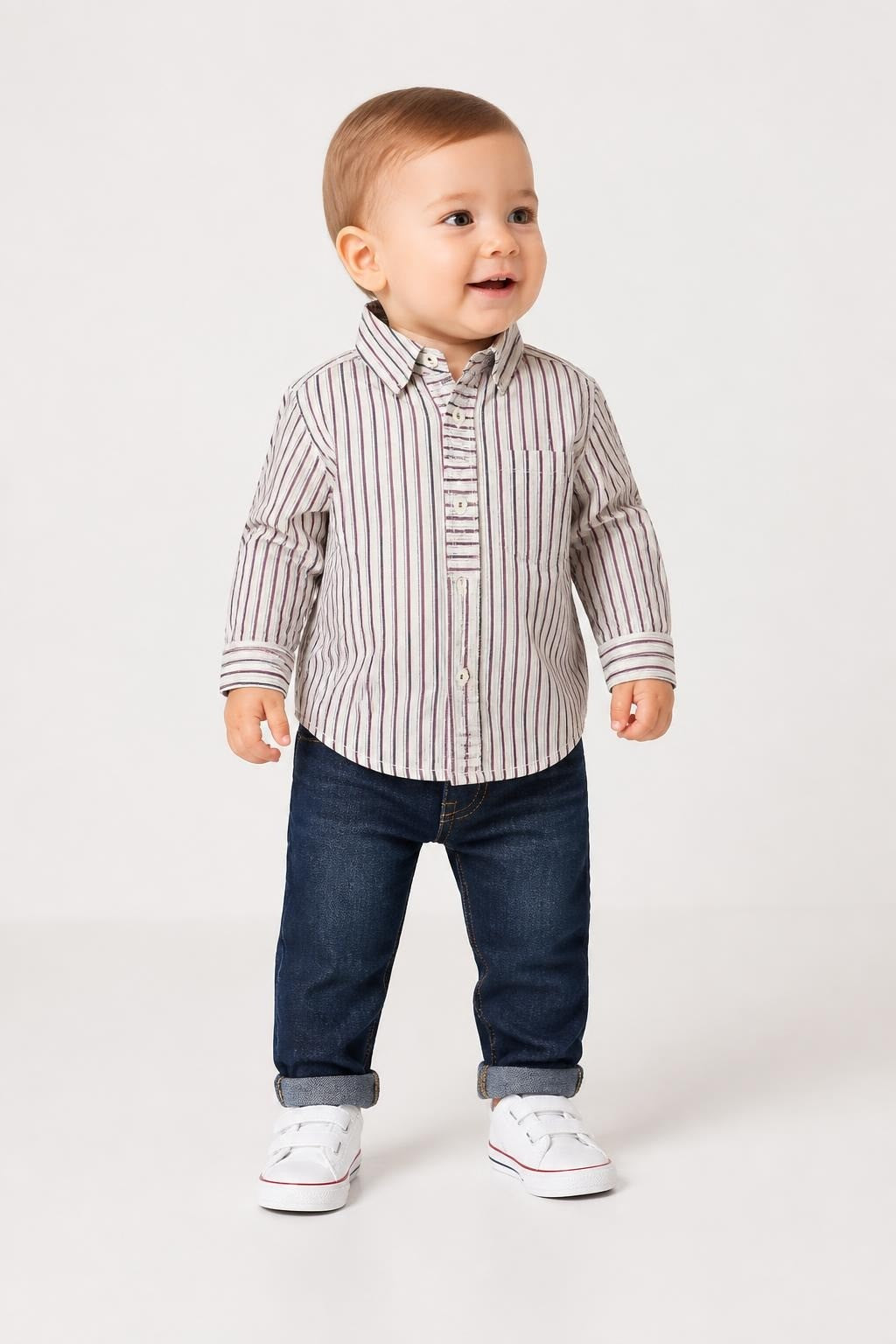Striped Button-up Shirt, White/blue/red, Baby - pre-loved at Why Go Less, Lebanon