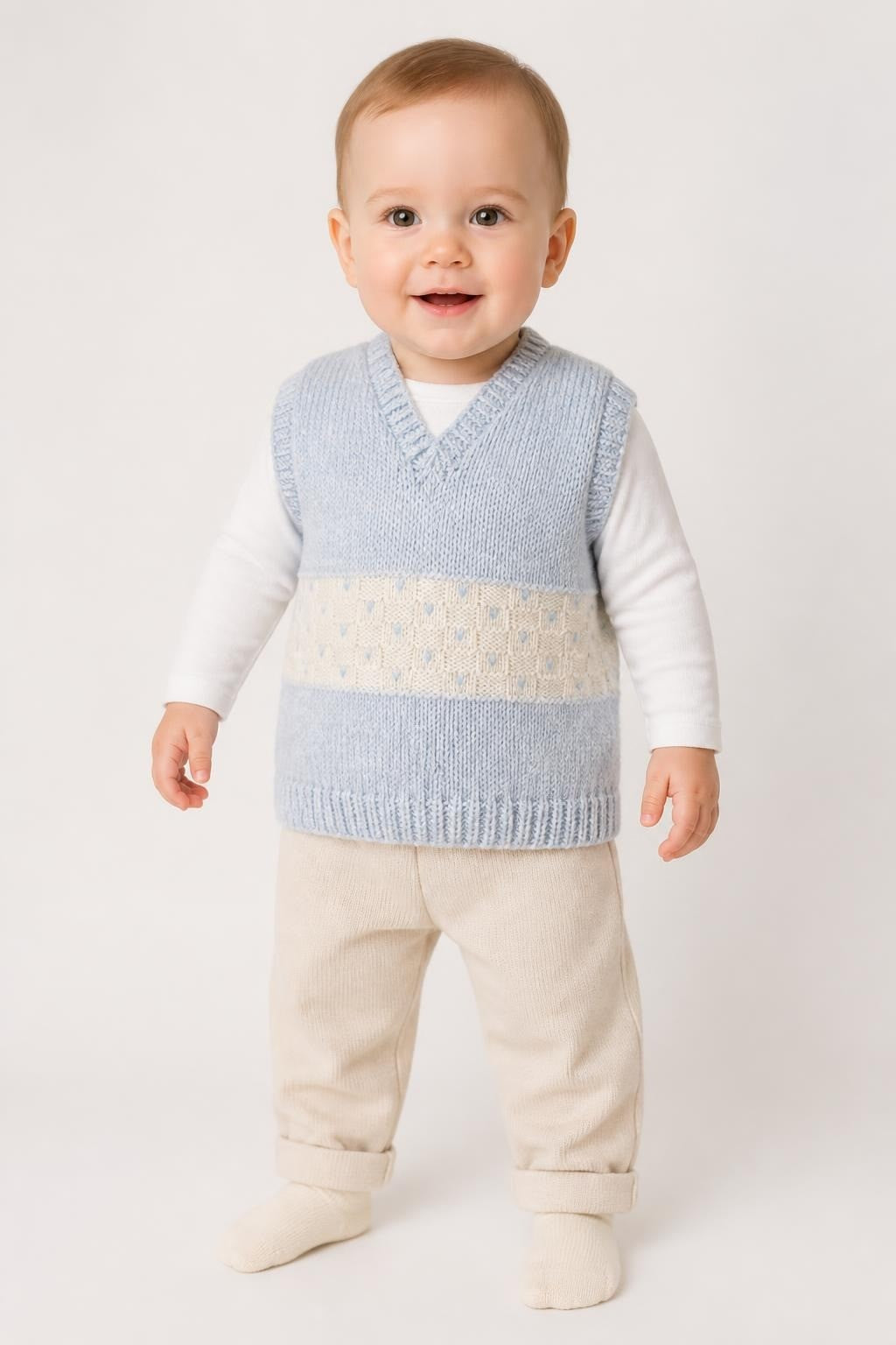 Knit Sleeveless Vest, Baby Blue, Handmade - pre-loved at Why Go Less, Lebanon