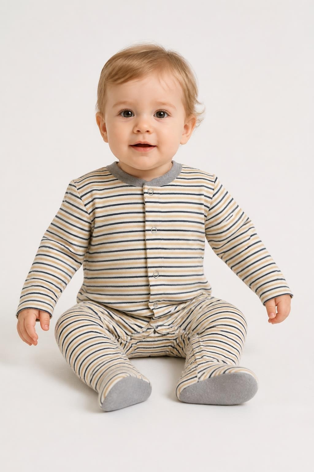 Striped Footed Sleepsuit, White/navy, Baby - pre-loved at Why Go Less, Lebanon
