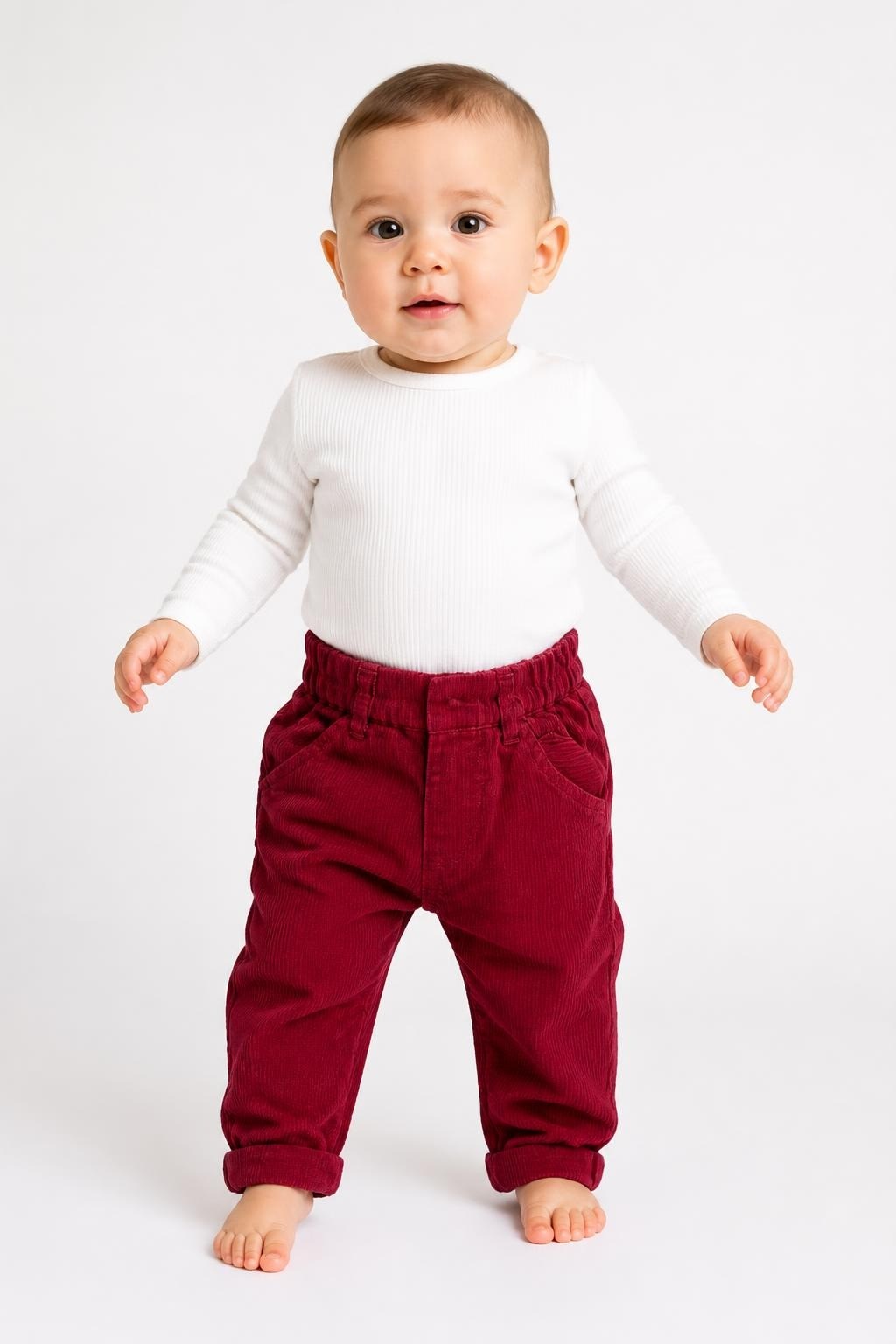 Red Corduroy Baby Pants, Elastic Waist - pre-loved at Why Go Less, Lebanon