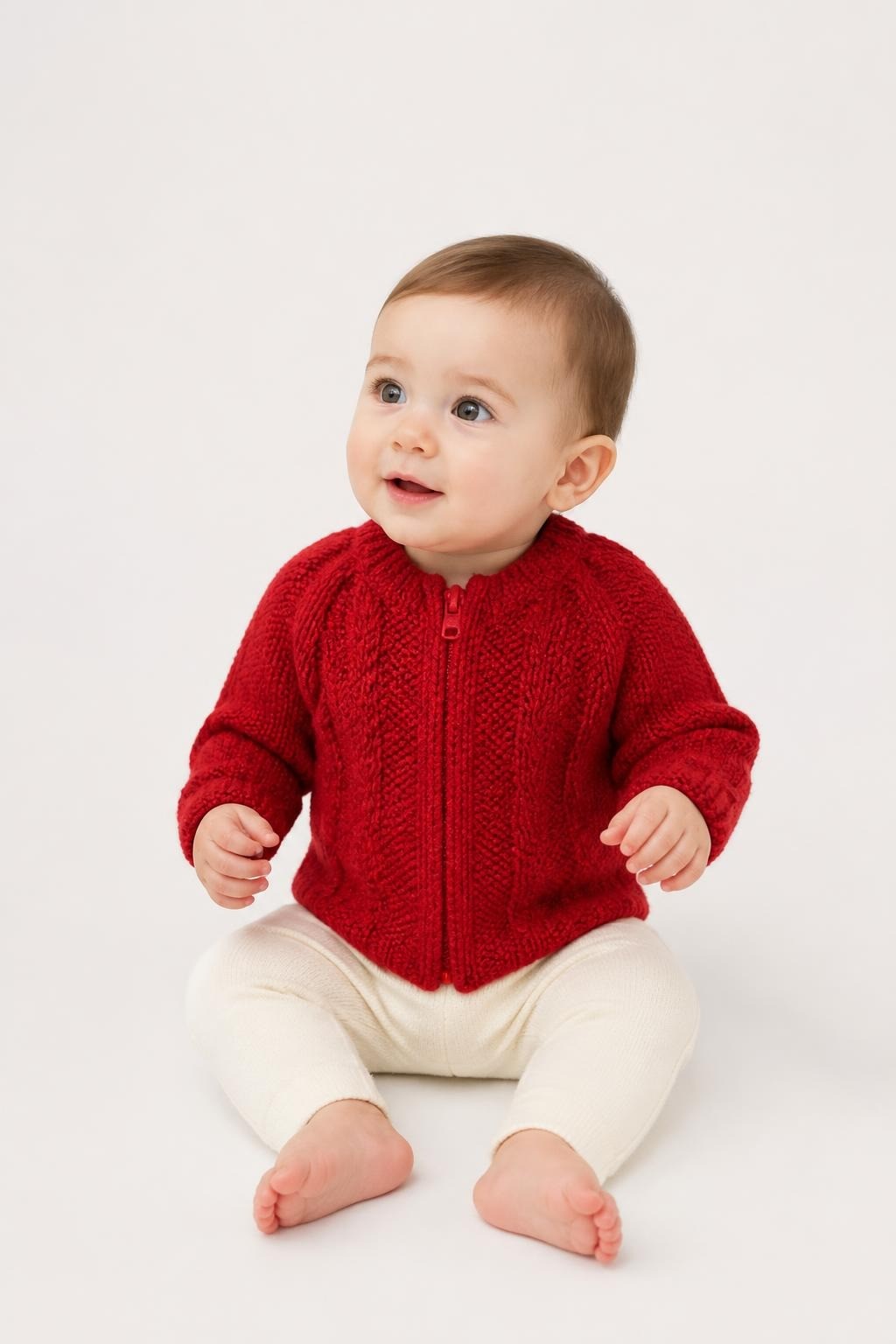 Hand-knit Red Baby Cardigan Sweater - pre-loved at Why Go Less, Lebanon