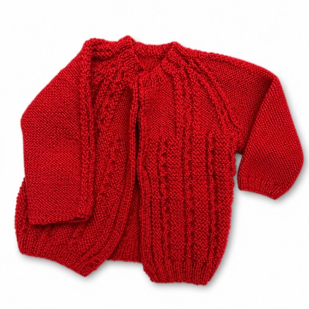 Hand-knit Red Baby Cardigan Sweater - pre-loved at Why Go Less, Lebanon