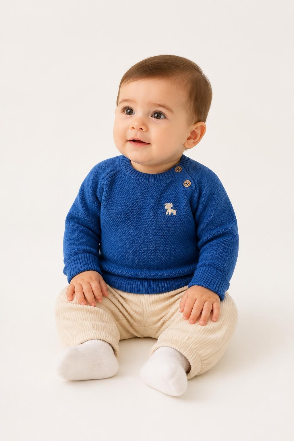 Blue Knit Baby Sweater with Puppy Embroidery - pre-loved at Why Go Less, Lebanon