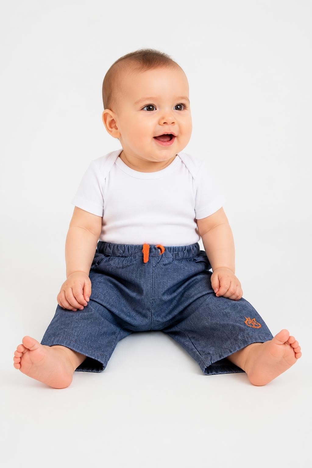 Petit Bateau Baby Blue Pants Orange Detail - pre-loved at Why Go Less, Lebanon