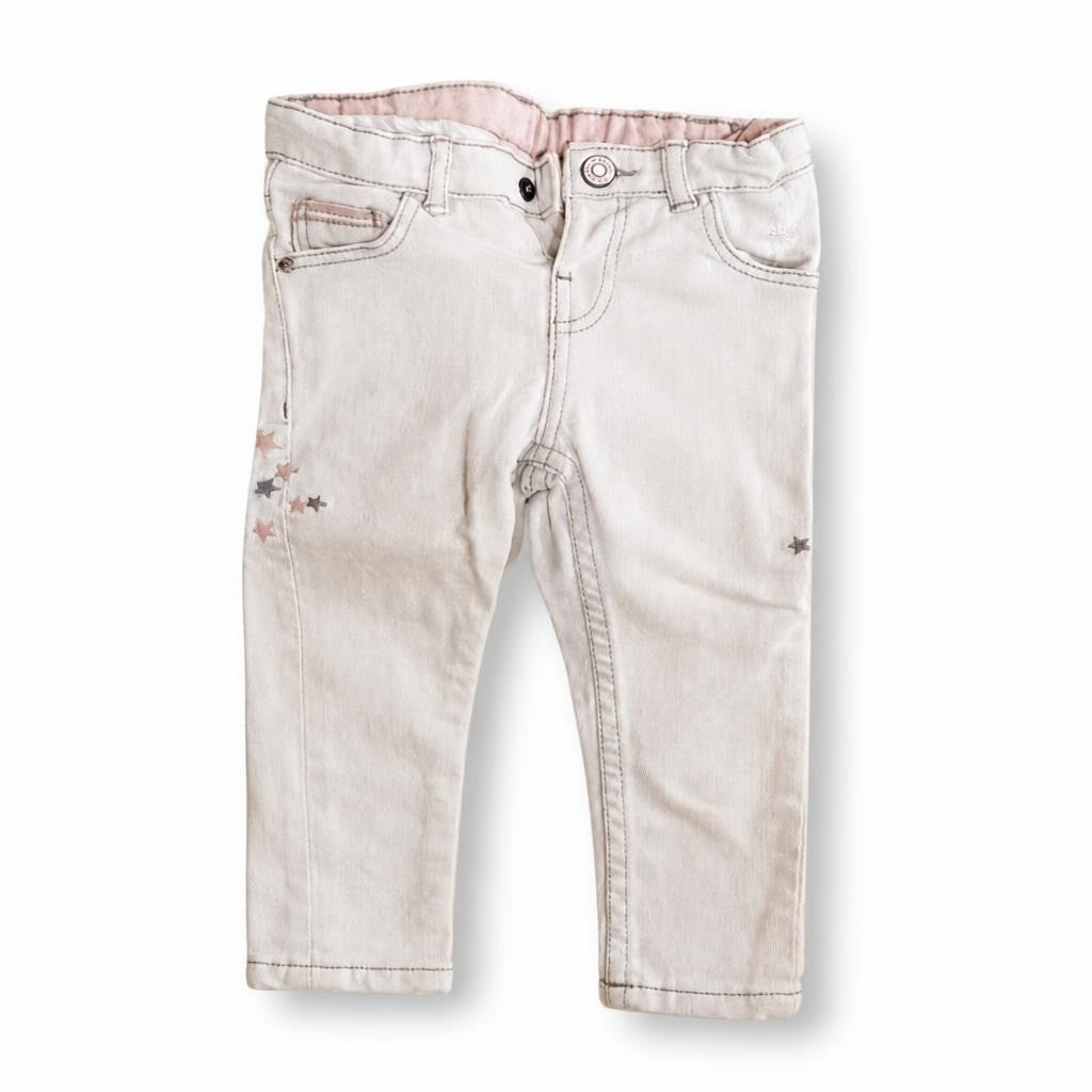 Zara Baby Girl Jeans 9/12M 80cm Baby Girl White Star-print Slim Jeans - pre-loved at Why Go Less, Lebanon