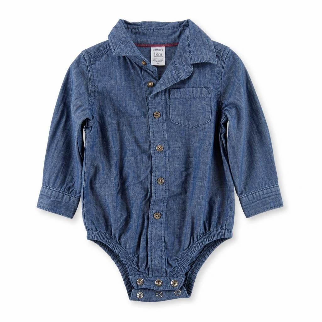 Carter's Denim Bodysuit Shirt Blue 12M - pre-loved at Why Go Less, Lebanon