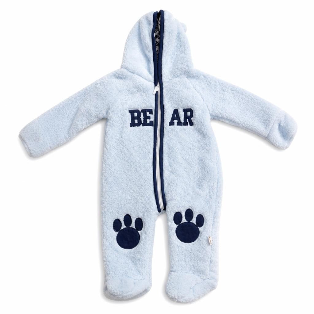 Bear Fleece Hooded Baby Snowsuit Grey 3-6M - pre-loved at Why Go Less, Lebanon