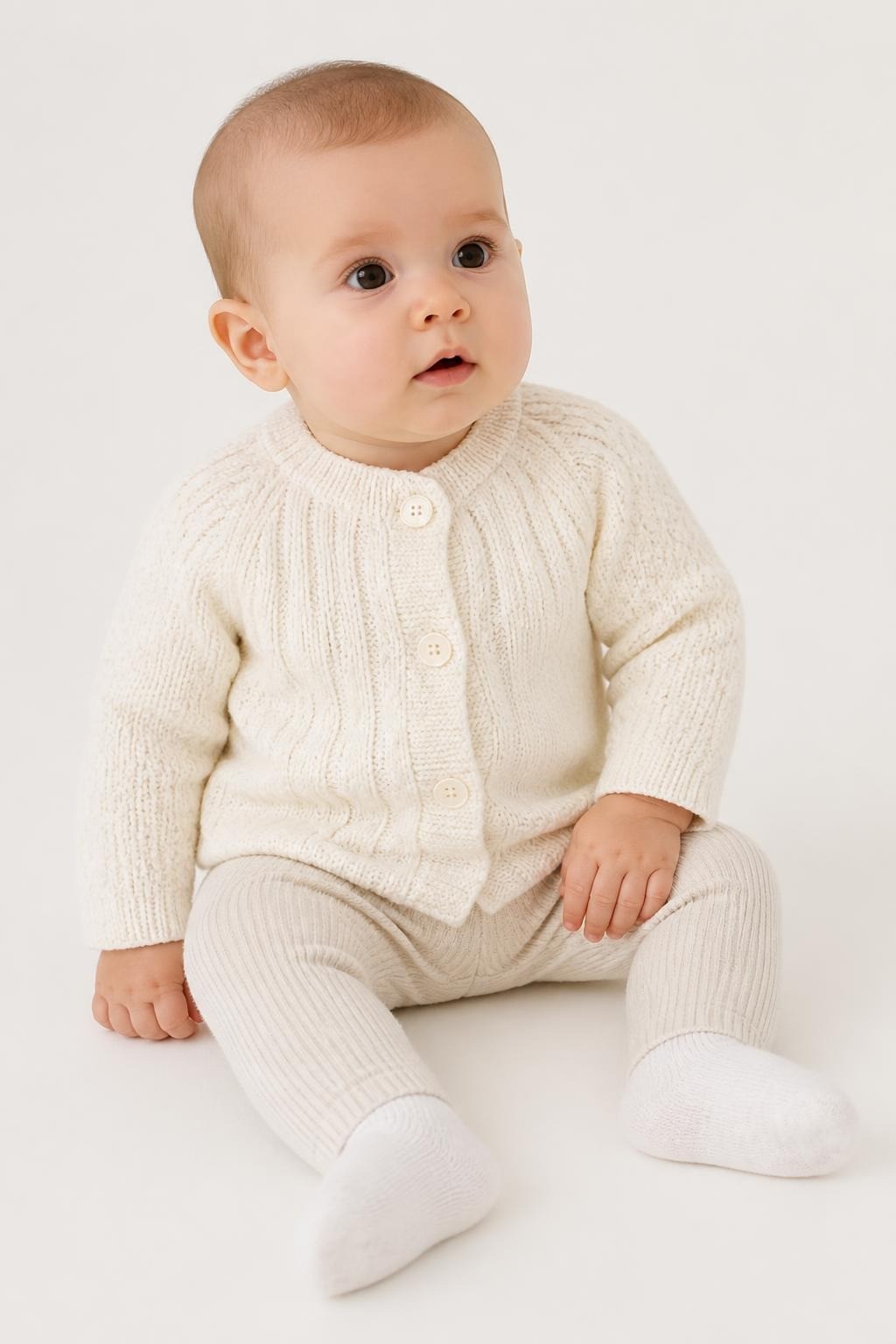 White Cable-knit Button Cardigan, Baby - pre-loved at Why Go Less, Lebanon